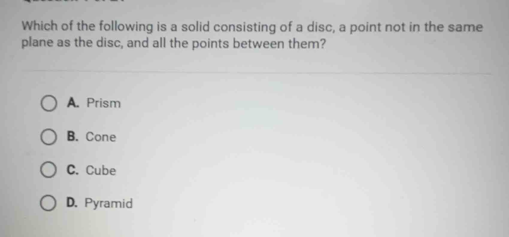 which of the following is a solid consisting of a disc, a point not in …
