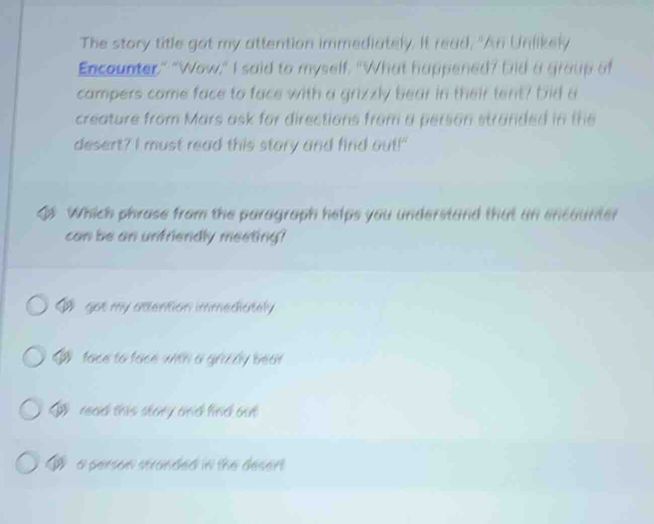 the story title got my attention immediately. it read, \an unlikely enc…