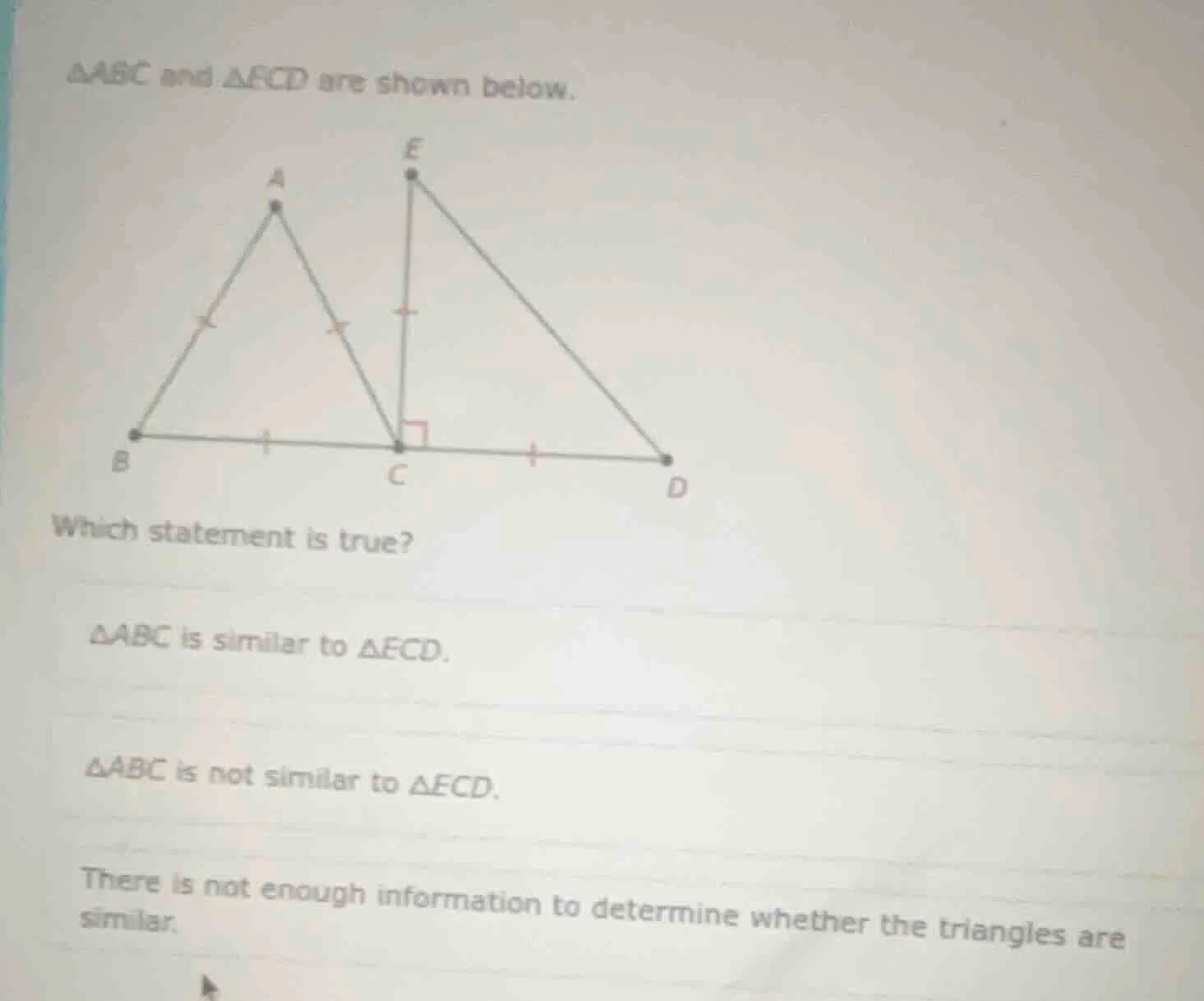 △abc and △ecd are shown below. which statement is true? △abc is similar…