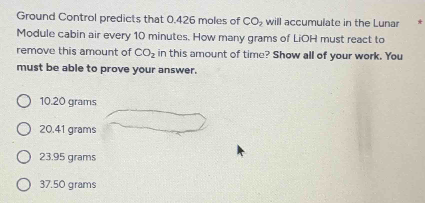 ground control predicts that 0.426 moles of co₂ will accumulate in the …