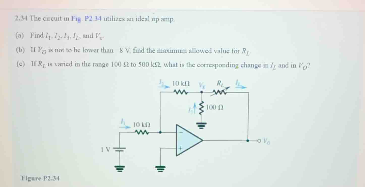 2.34 the circuit in fig. p2.34 utilizes an ideal op amp. (a) find ( i_1…