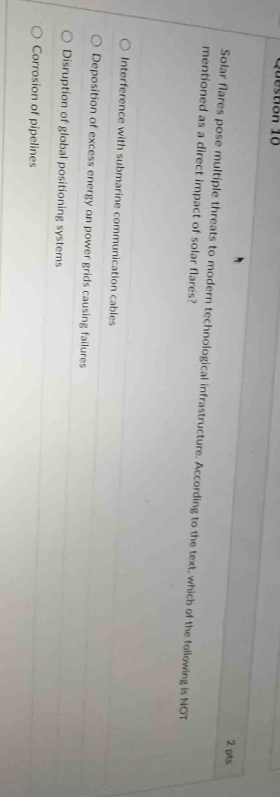 question 10 solar flares pose multiple threats to modern technological …