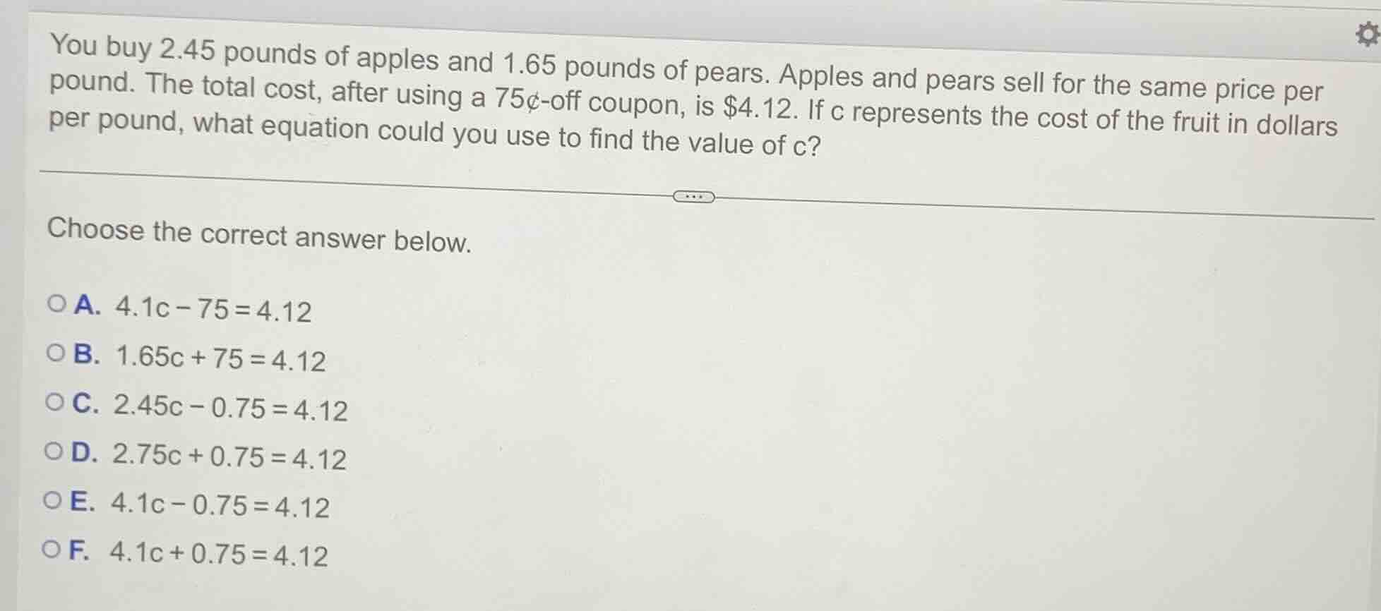 you buy 2.45 pounds of apples and 1.65 pounds of pears. apples and pear…