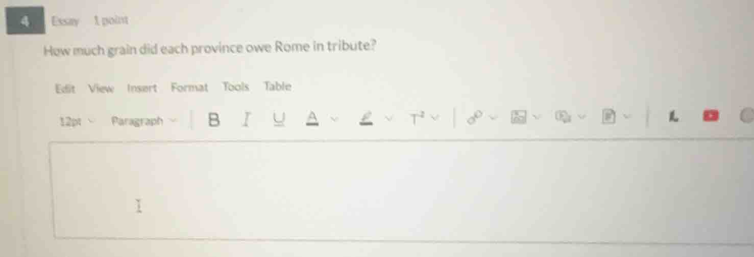 4 essay 1 point how much grain did each province owe rome in tribute? e…
