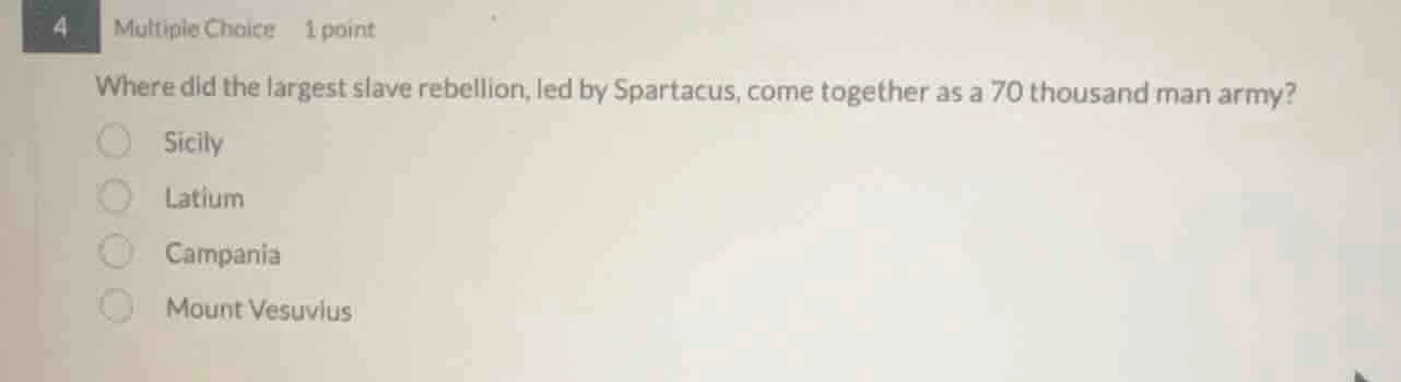 multiple choice 1 point where did the largest slave rebellion, led by s…