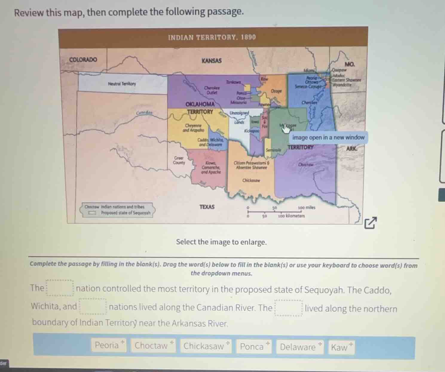 review this map, then complete the following passage. indian territory.…