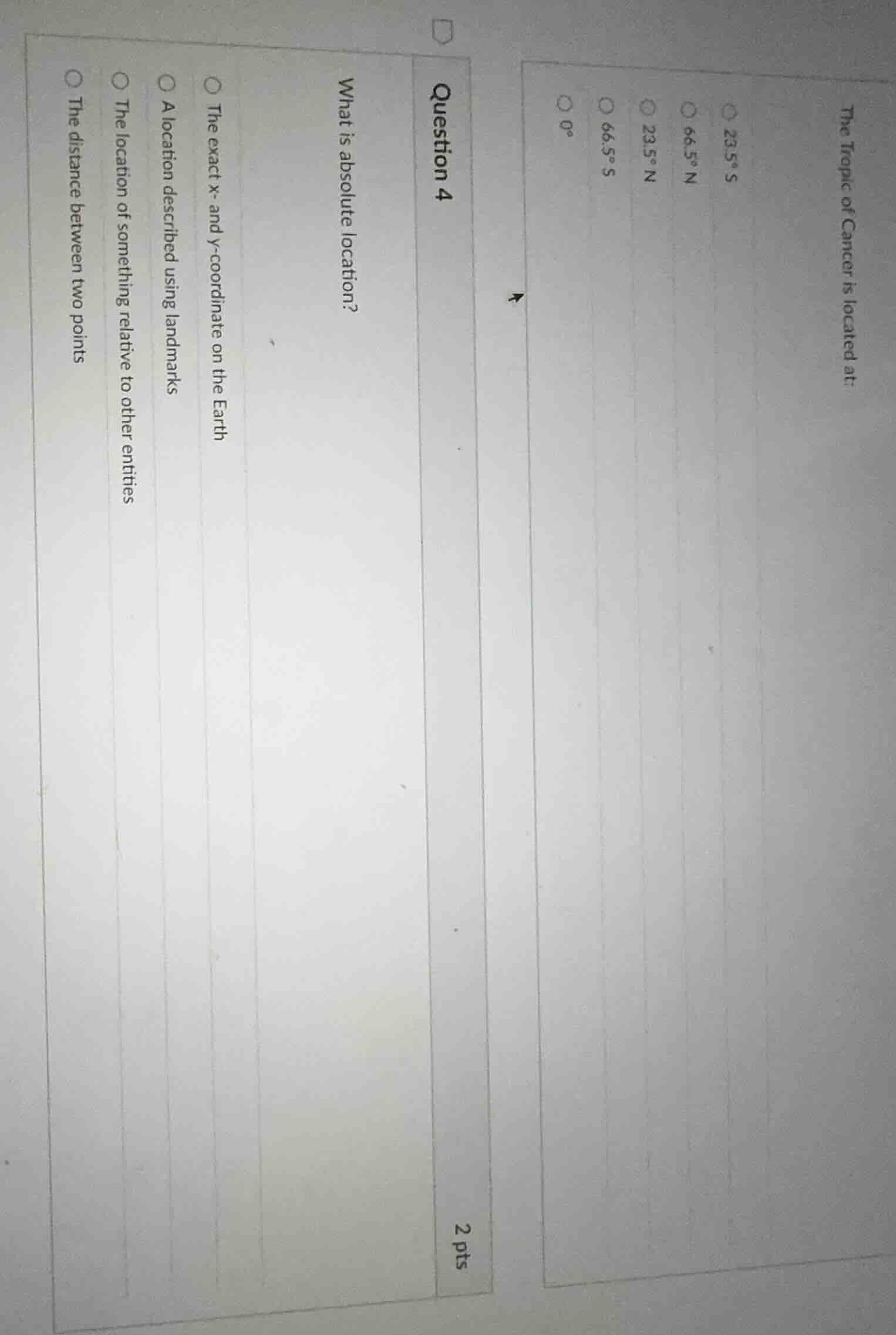 the tropic of cancer is located at: 23.5°s 66.5°n 23.5°n 66.5°s 0° ques…