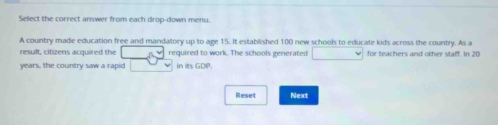 select the correct answer from each drop - down menu. a country made ed…