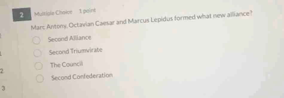 2 multiple choice 1 point marc antony, octavian caesar and marcus lepid…