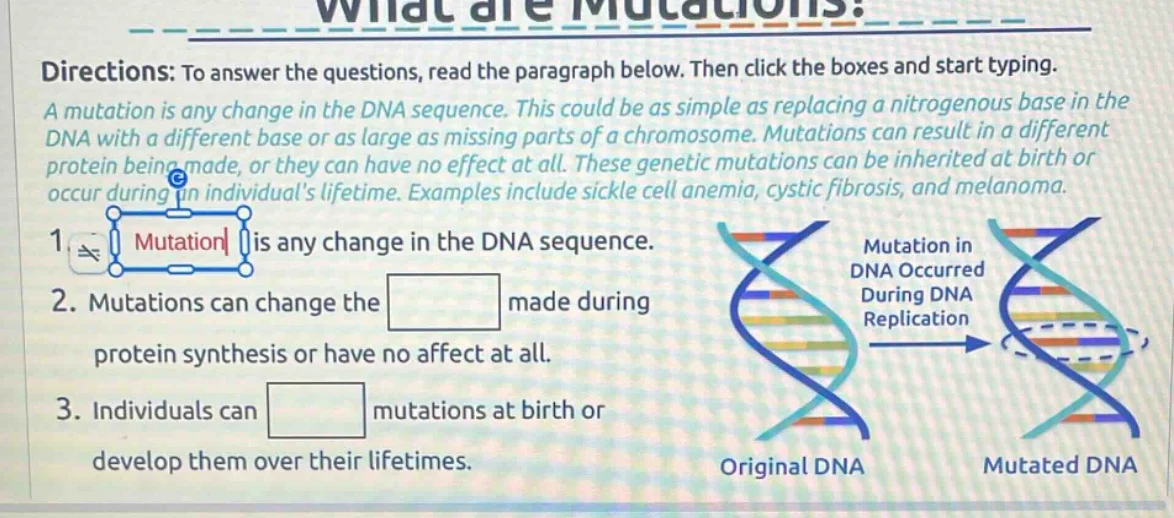 what are mutations? directions: to answer the questions, read the parag…