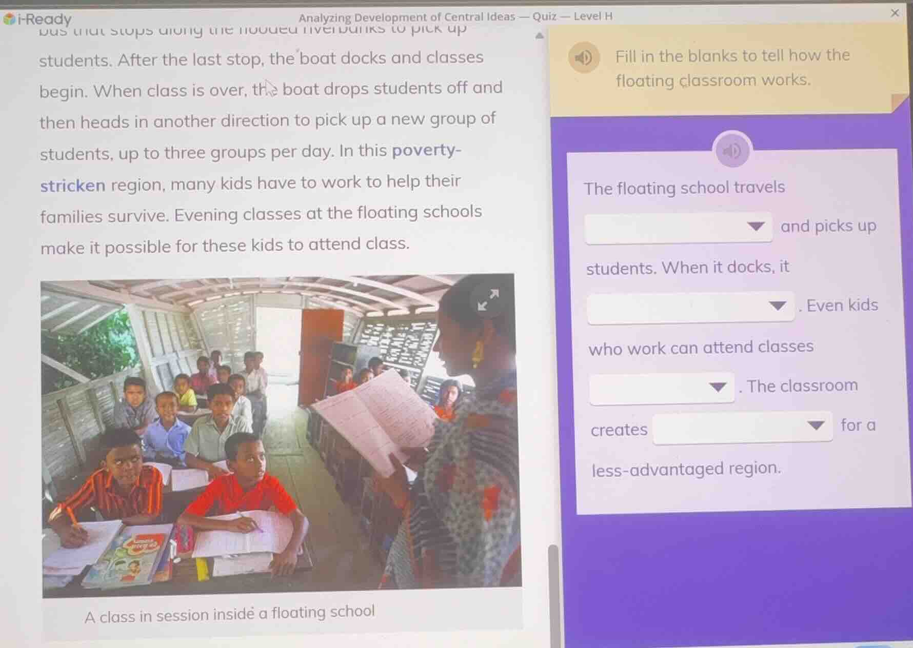 i - ready analyzing development of central ideas — quiz — level h part …
