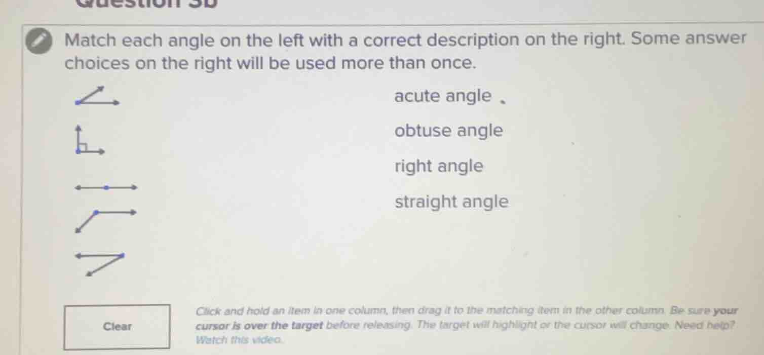 match each angle on the left with a correct description on the right. s…