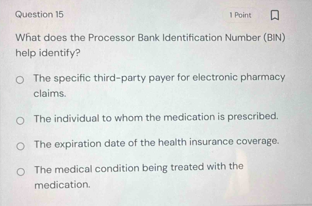 question 15 1 point what does the processor bank identification number …