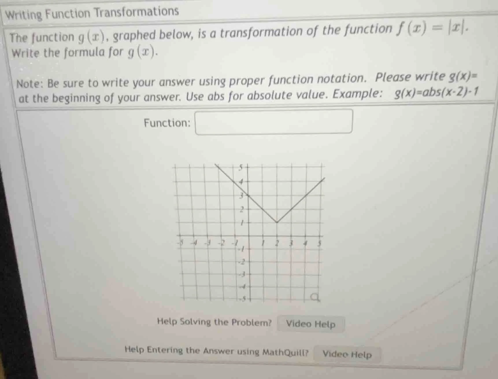 writing function transformations the function ( g(x) ), graphed below, …