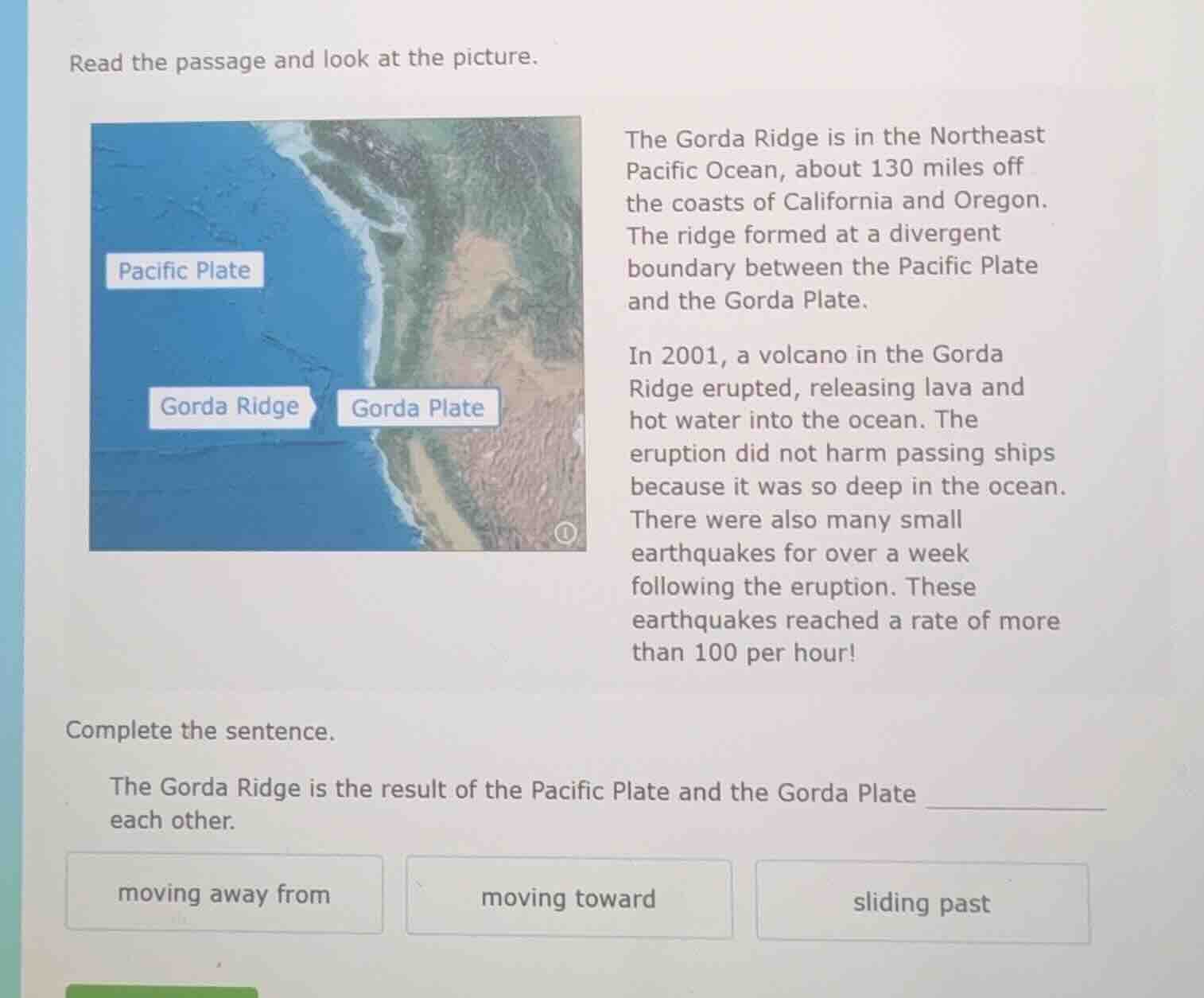 read the passage and look at the picture. the gorda ridge is in the nor…