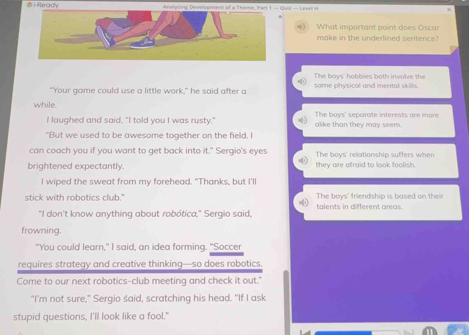 i - ready analyzing development of a theme, part 1 — quiz — level h wha…