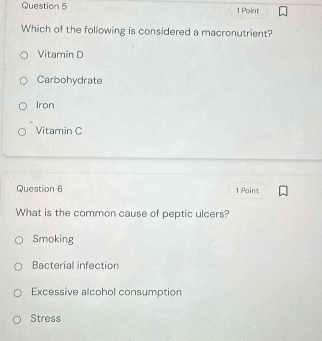 question 5 1 point which of the following is considered a macronutrient…
