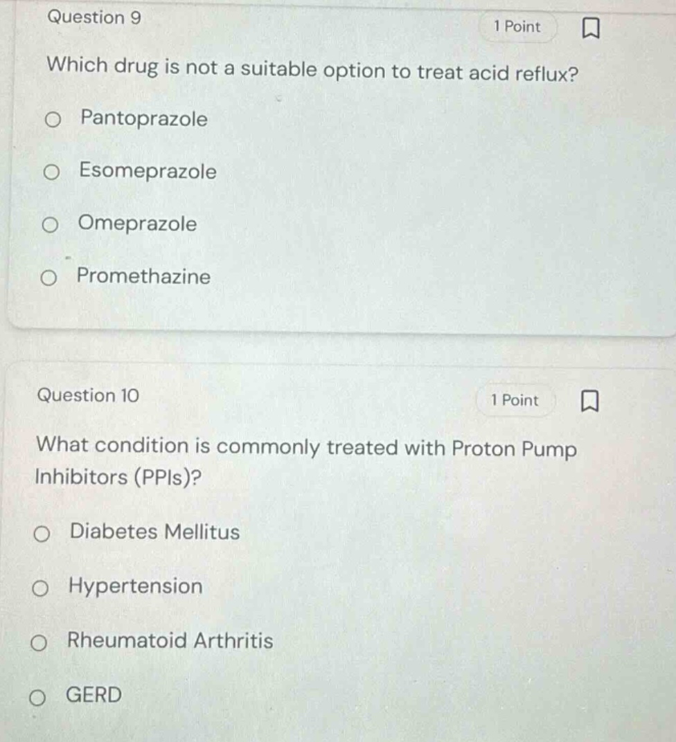 question 9 1 point which drug is not a suitable option to treat acid re…