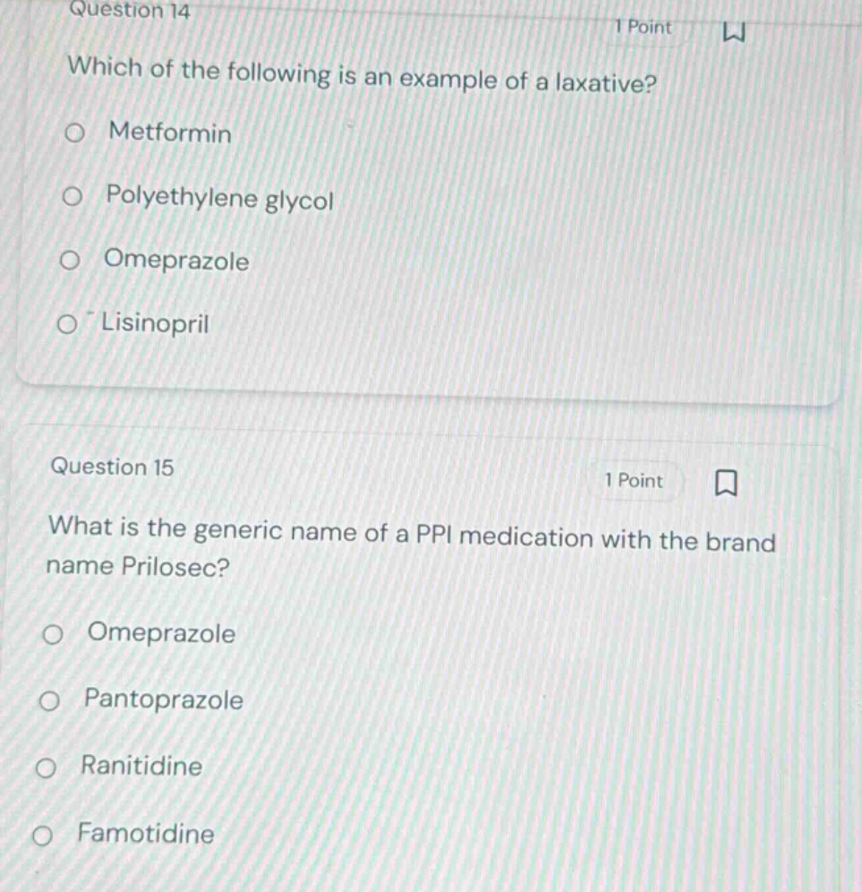 question 14 1 point which of the following is an example of a laxative?…