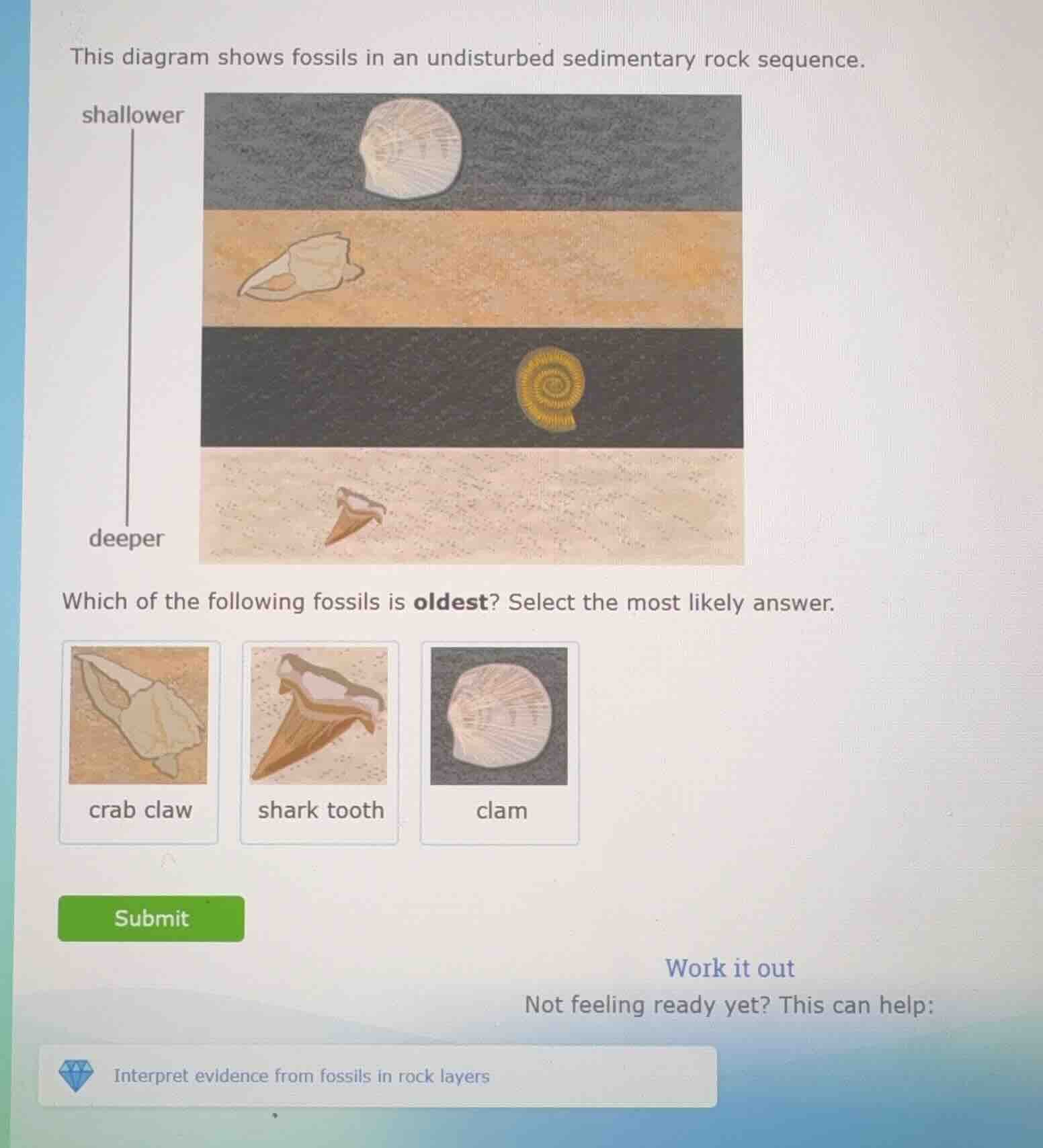 this diagram shows fossils in an undisturbed sedimentary rock sequence.…