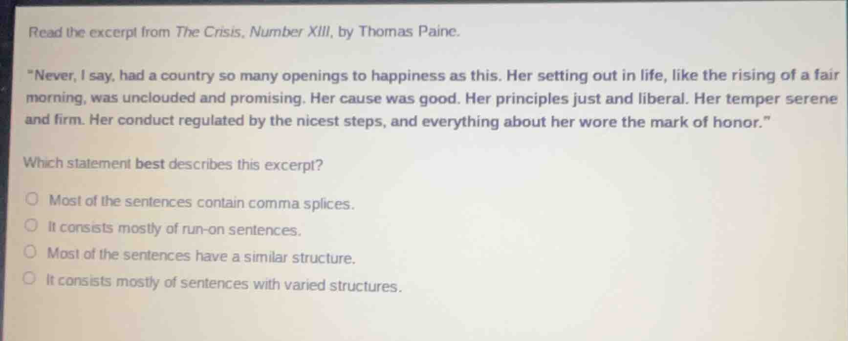 read the excerpt from the crisis, number xiii, by thomas paine. ever, i…