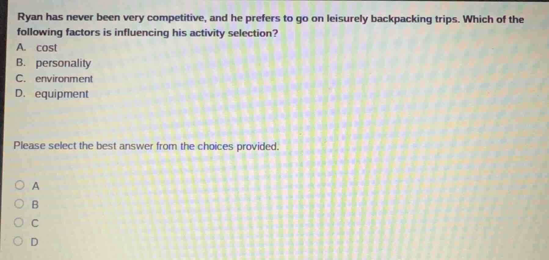 ryan has never been very competitive, and he prefers to go on leisurely…