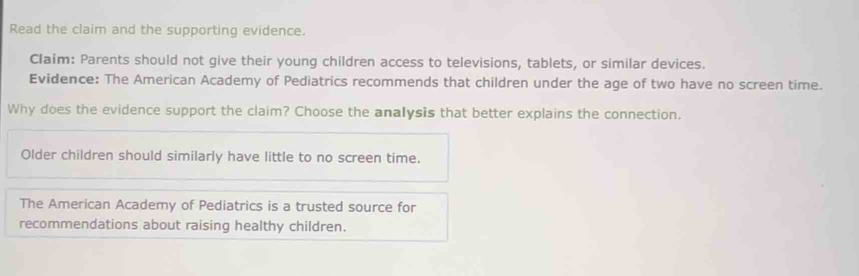 read the claim and the supporting evidence. claim: parents should not g…
