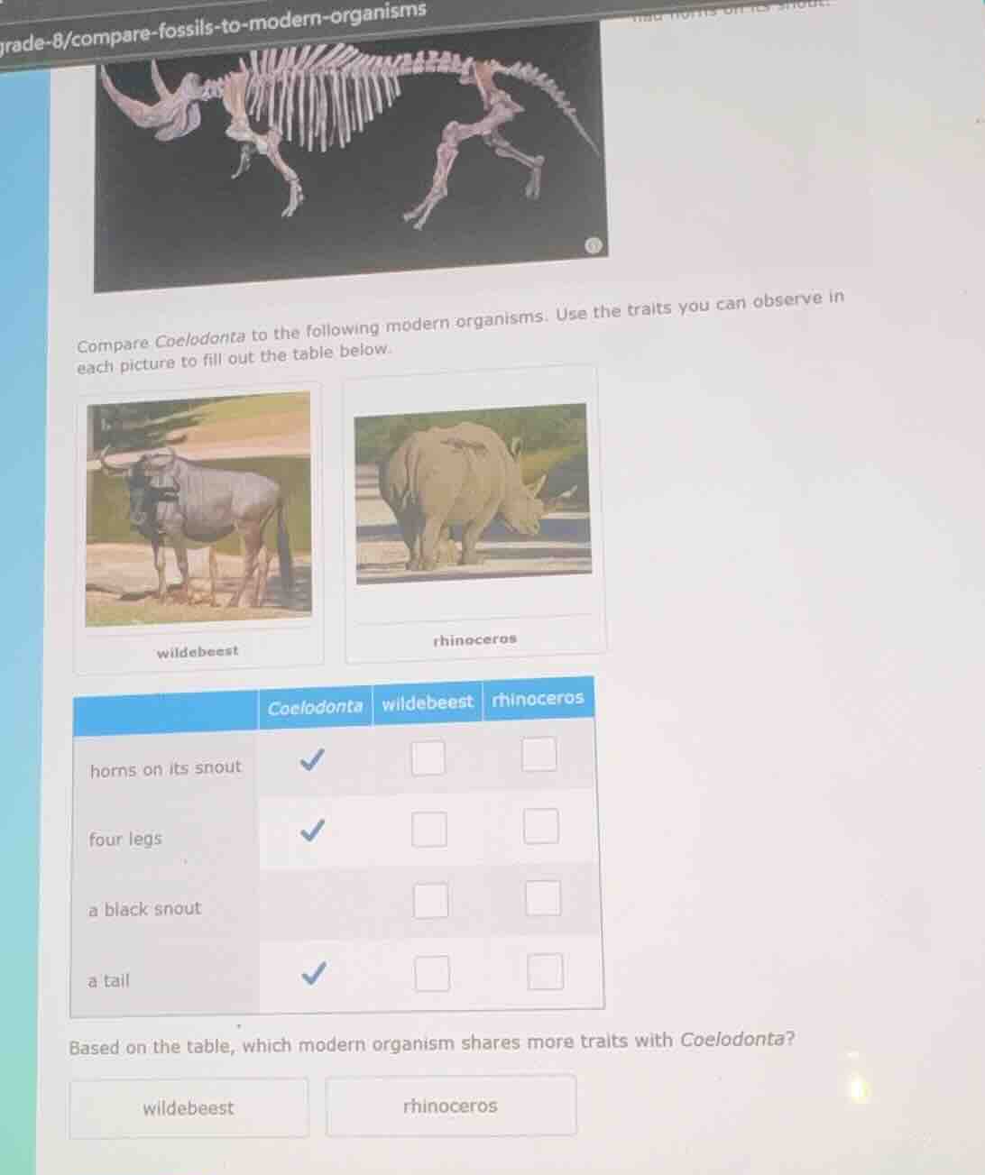 compare coelodonta to the following modern organisms. use the traits yo…