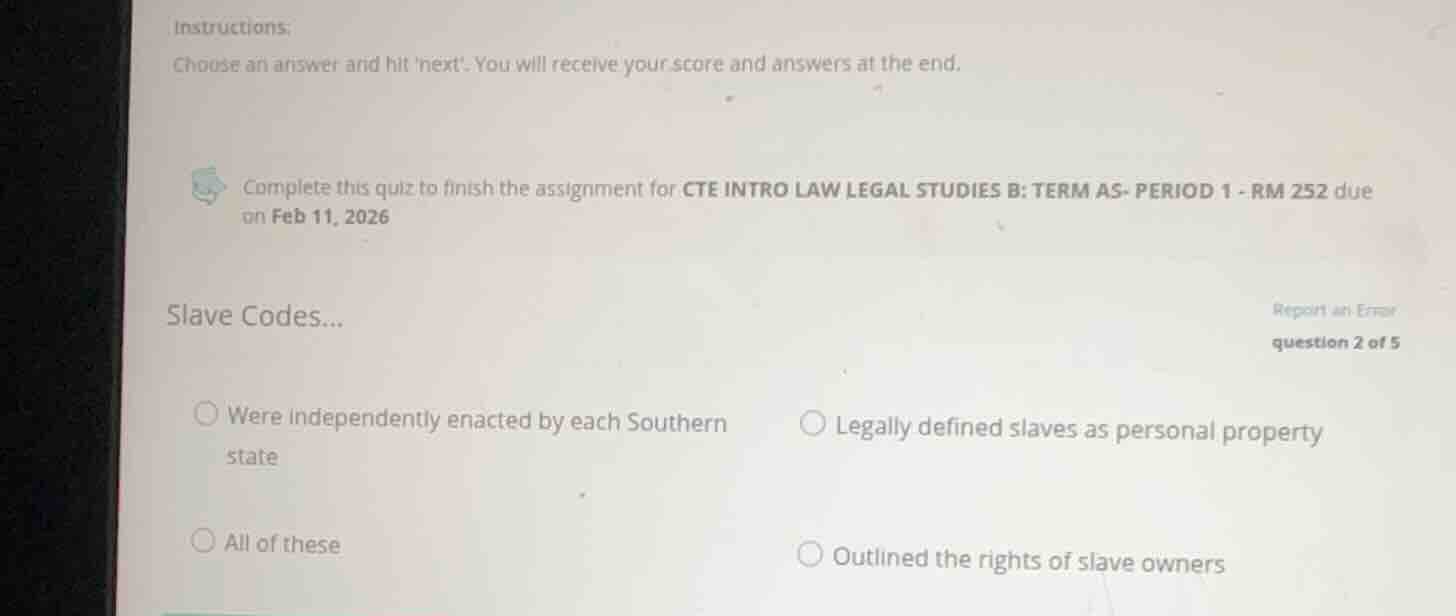 instructions: choose an answer and hit next. you will receive your scor…