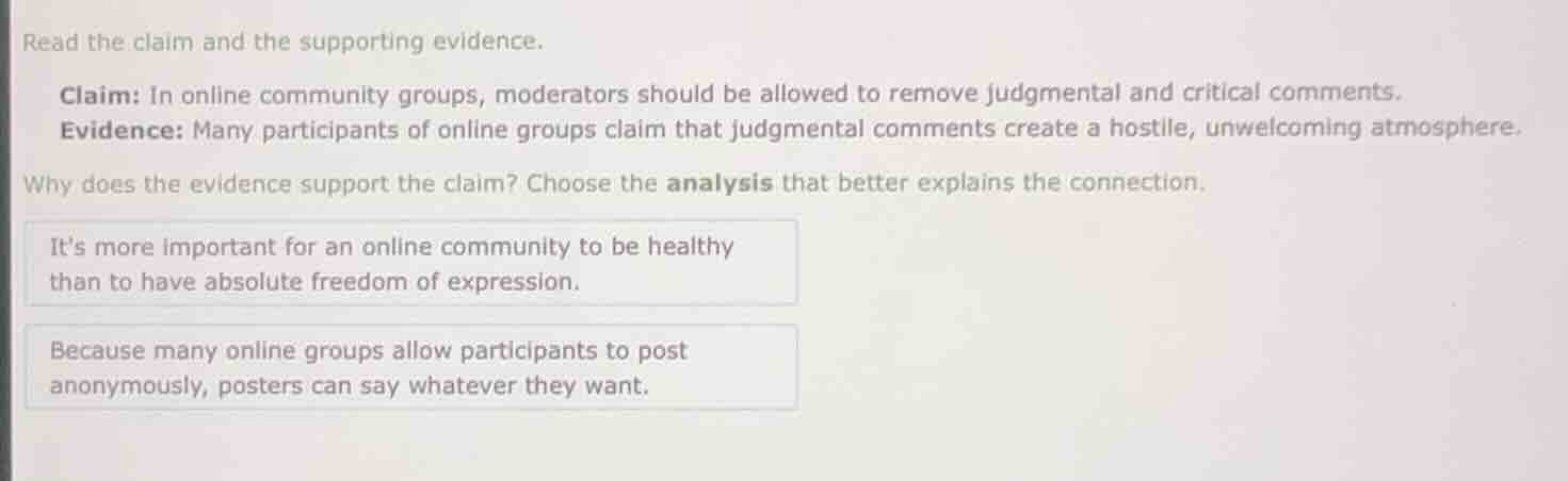 read the claim and the supporting evidence. claim: in online community …