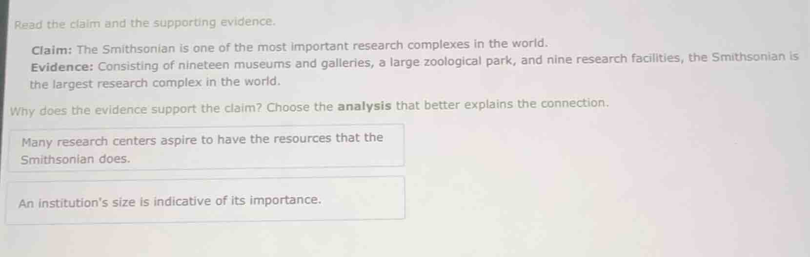read the claim and the supporting evidence. claim: the smithsonian is o…