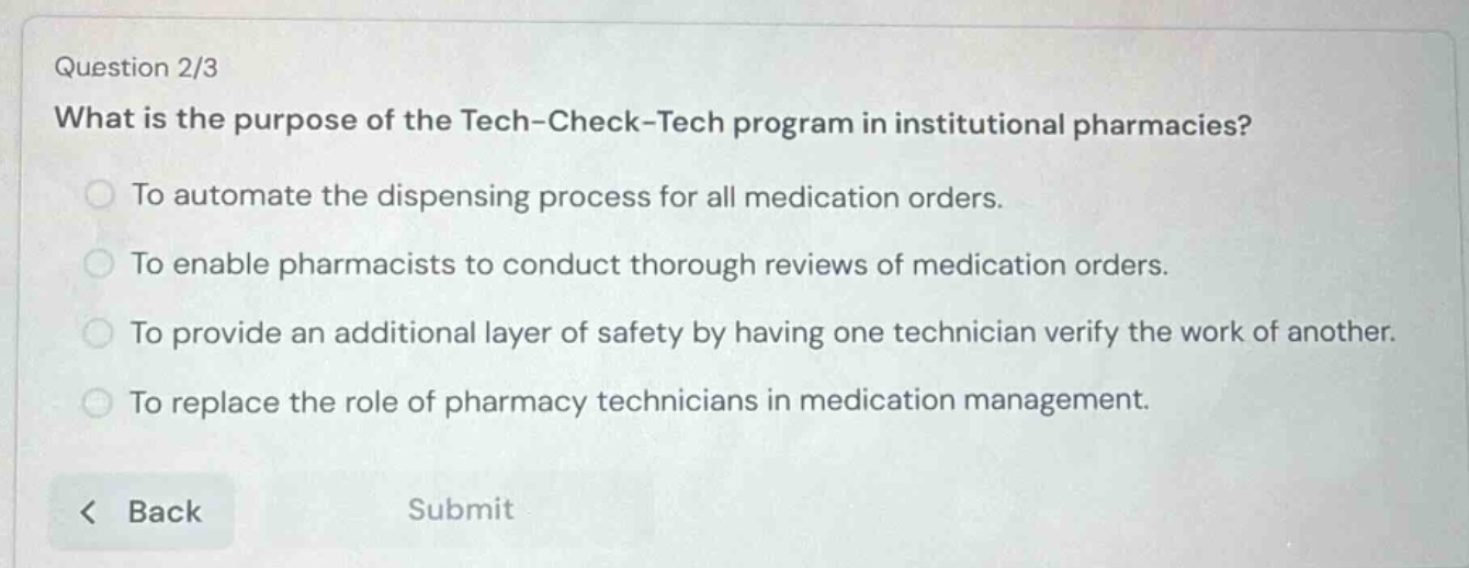 question 2/3 what is the purpose of the tech-check-tech program in inst…