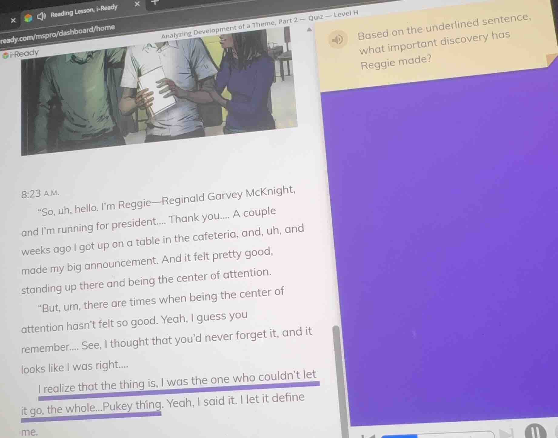 analyzing development of a theme, part 2 — quiz — level h 8:23 a.m. \so…