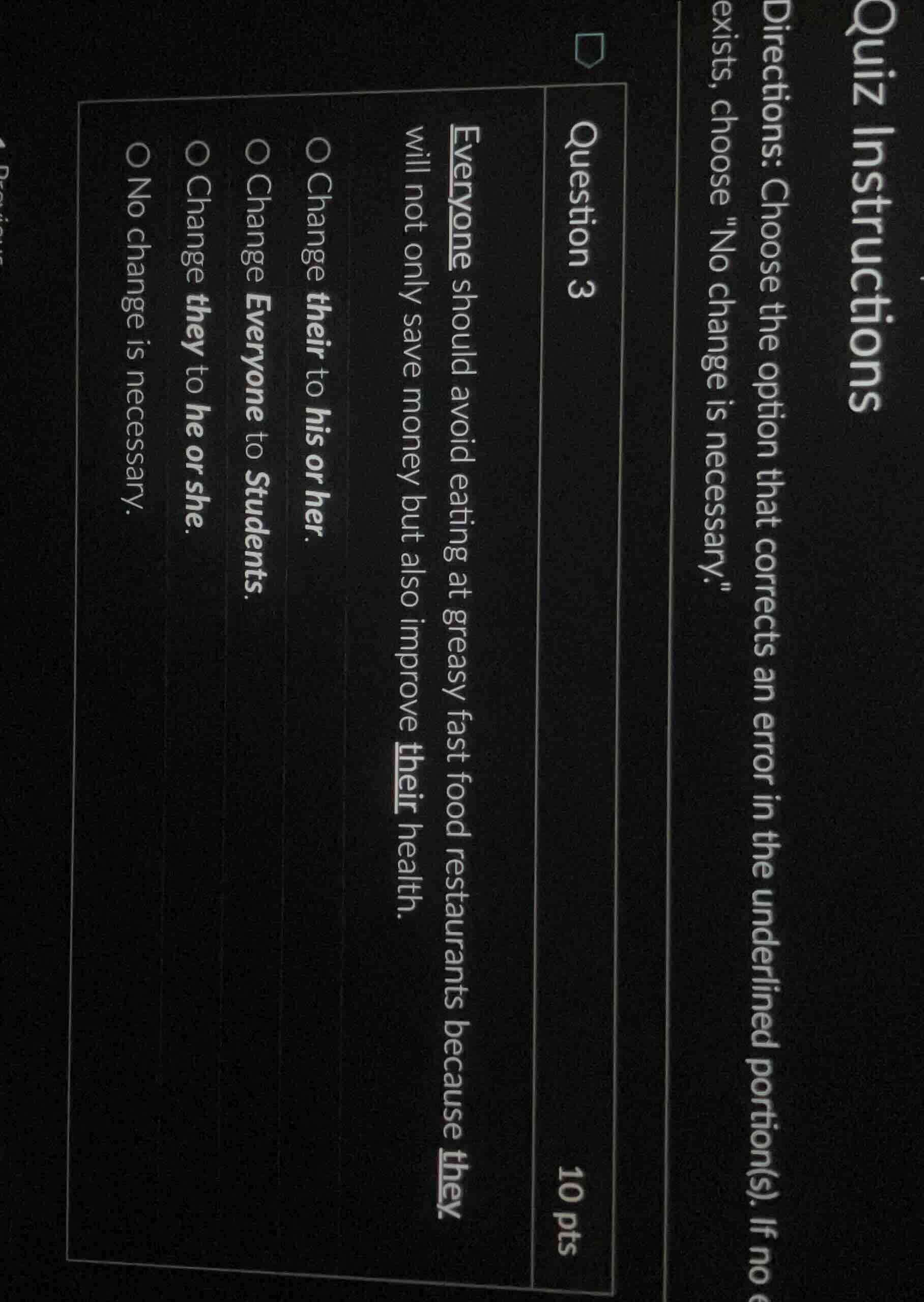 quiz instructions directions: choose the option that corrects an error …