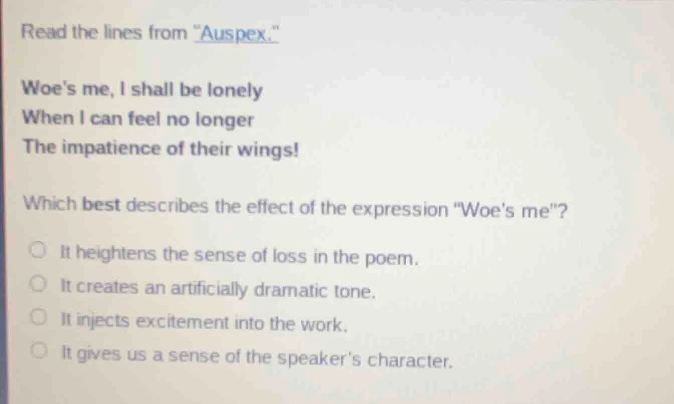 read the lines from \auspex.\ woes me, i shall be lonely when i can fee…