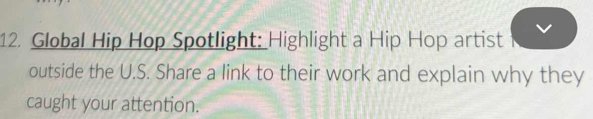 12. global hip hop spotlight: highlight a hip hop artist outside the u.…