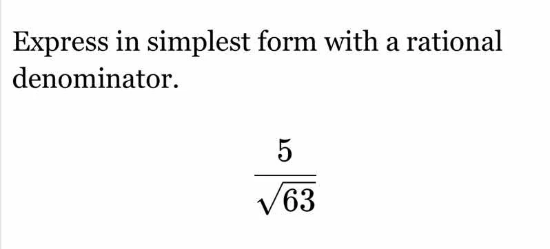 express in simplest form with a rational denominator.\\(\\dfrac{5}{\\sq…
