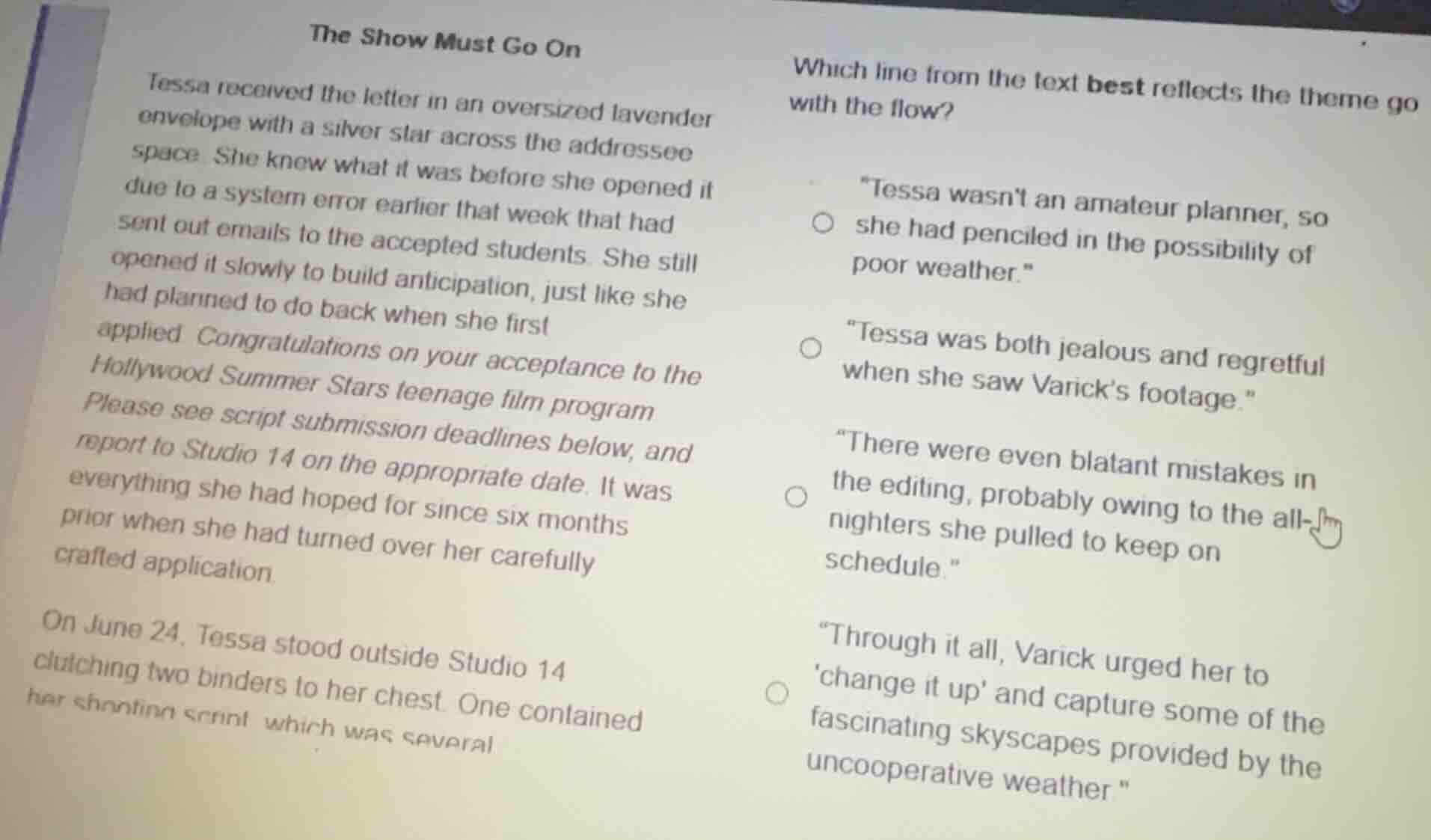 the show must go on tessa received the letter in an oversized lavender …