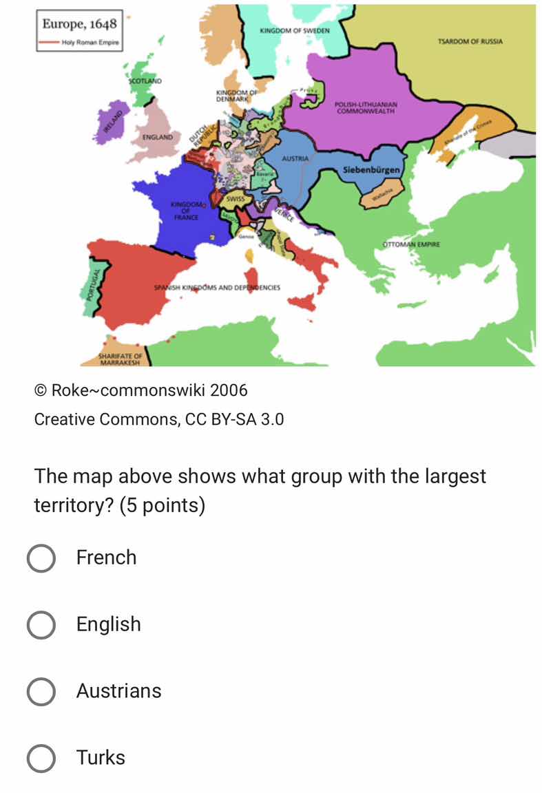 the map above shows what group with the largest territory? (5 points) f…