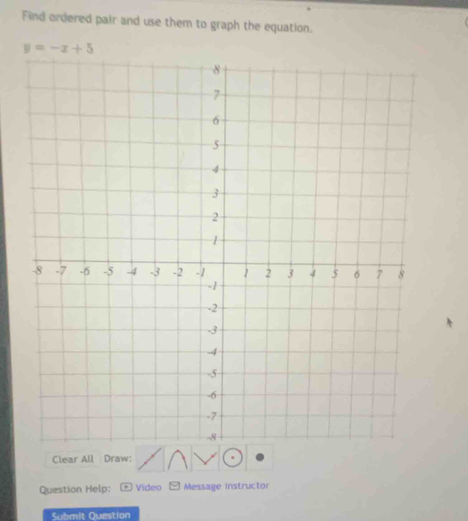 find ordered pair and use them to graph the equation. y = -x + 5