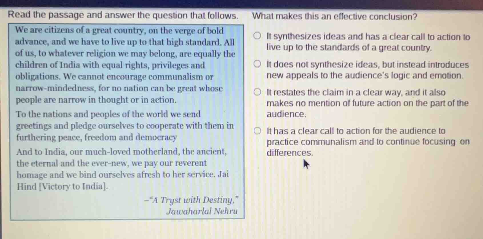 read the passage and answer the question that follows. we are citizens …