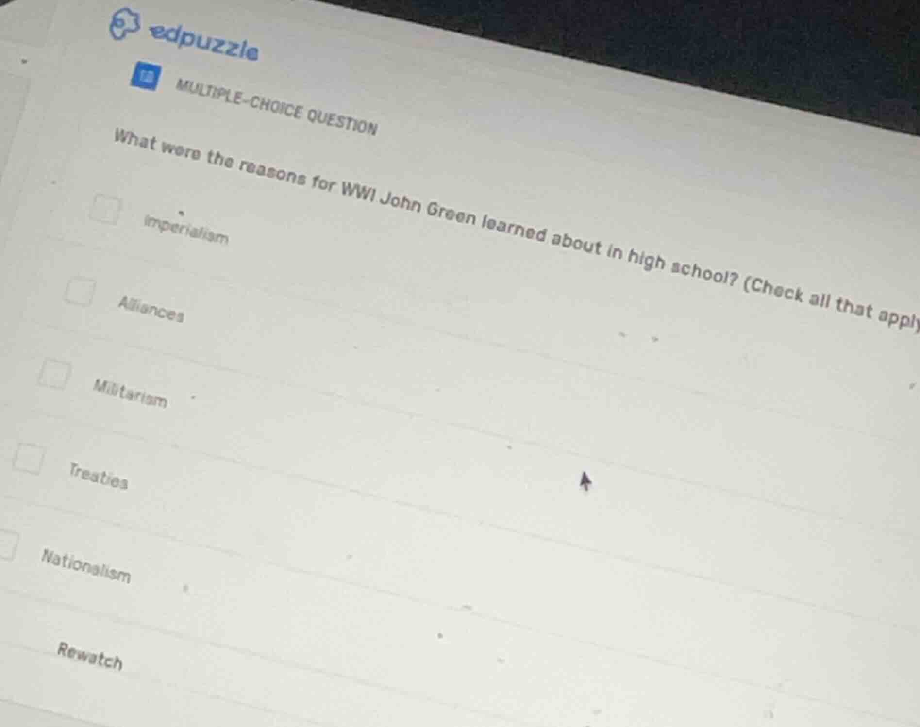 multiple-choice question what were the reasons for wwi john green learn…