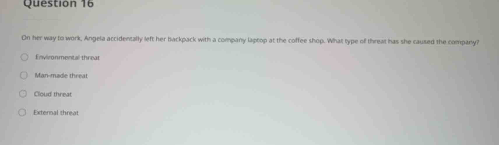 question 16 on her way to work, angela accidentally left her backpack w…