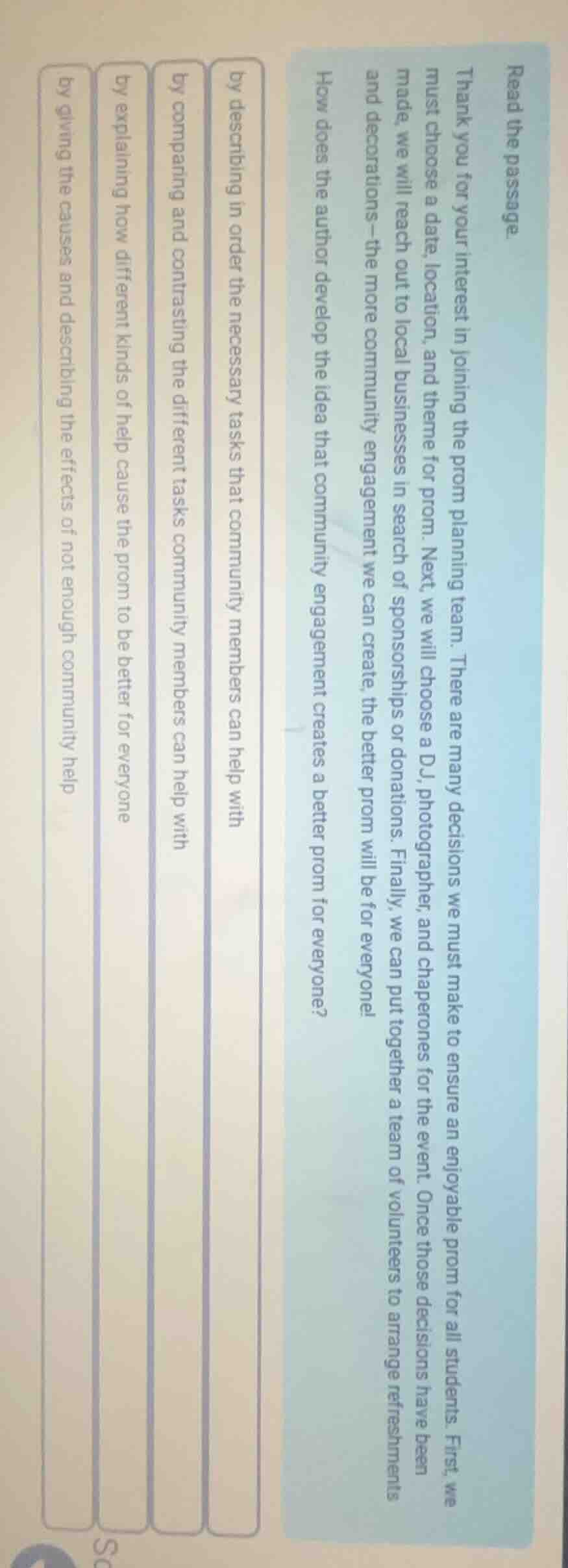 read the passage. thank you for your interest in joining the prom plann…