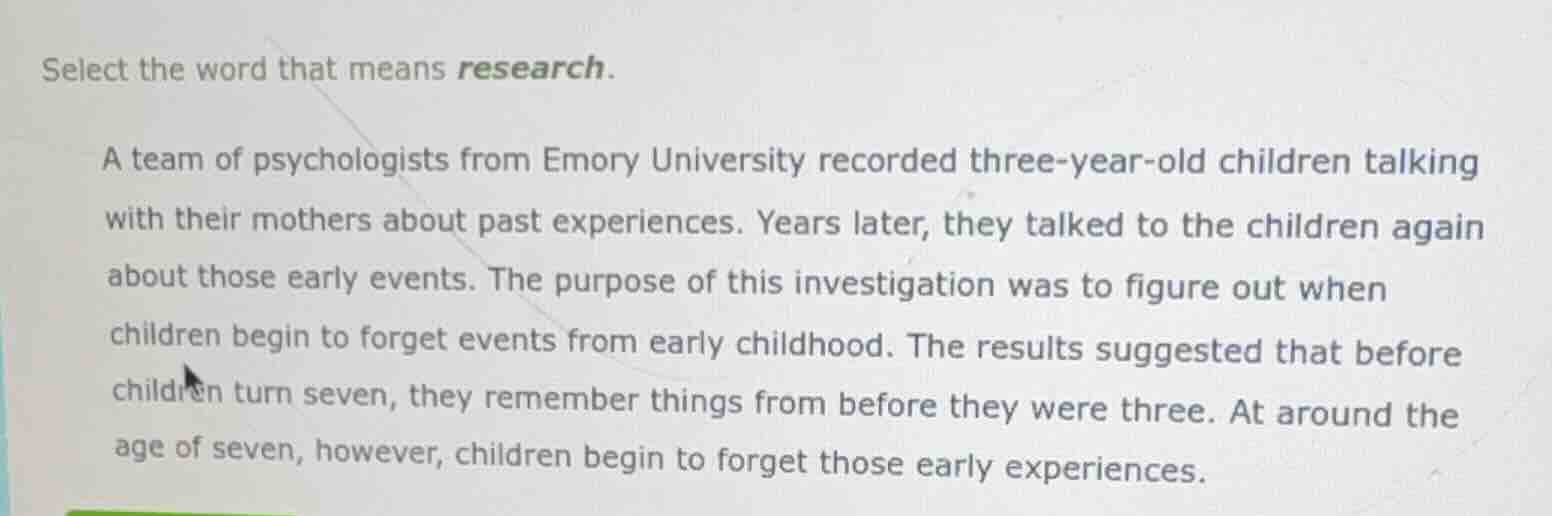 select the word that means research. a team of psychologists from emory…