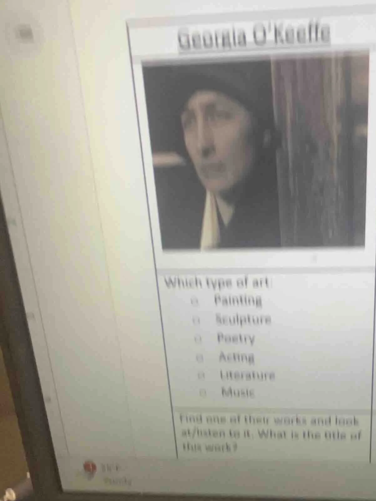 georgia okeeffe which type of art ○ painting ○ sculpture ○ poetry ○ act…