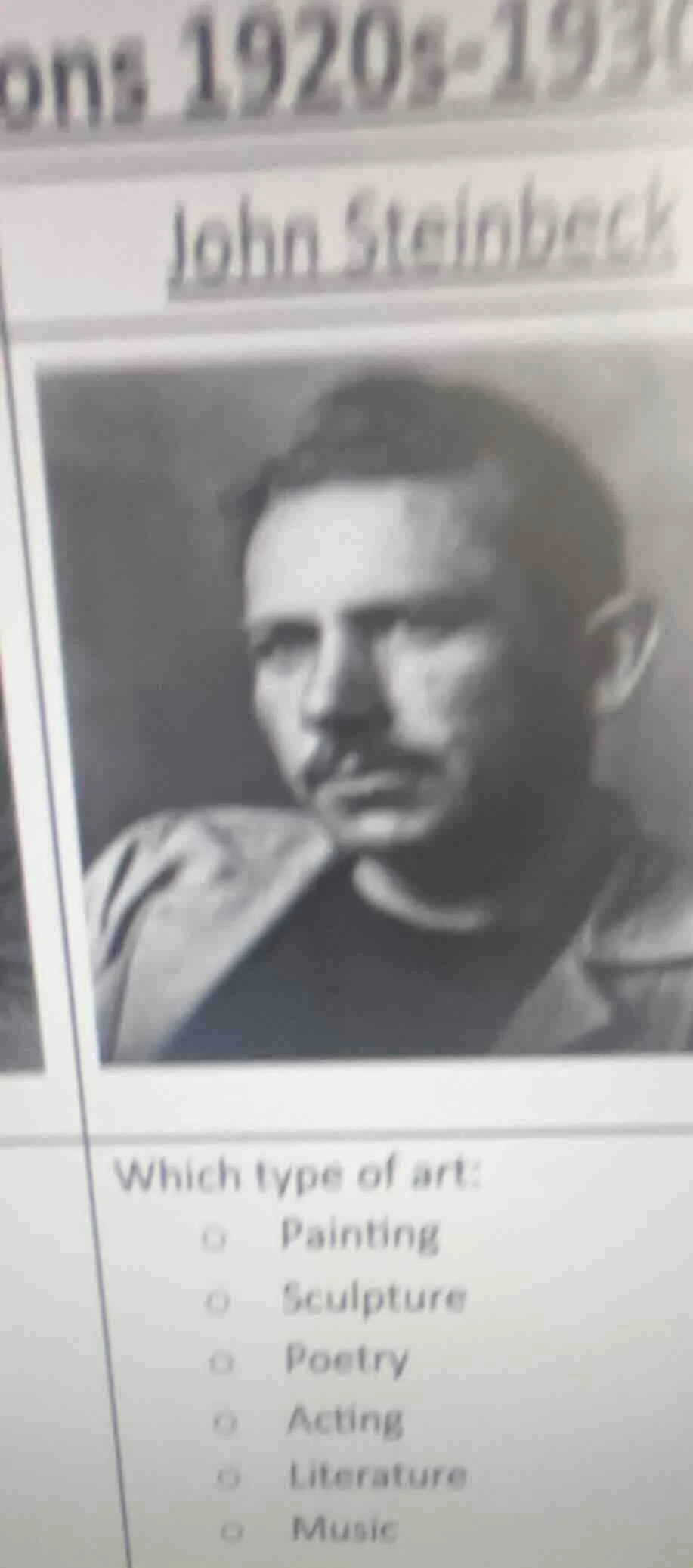 john steinbeck which type of art: painting sculpture poetry acting lite…