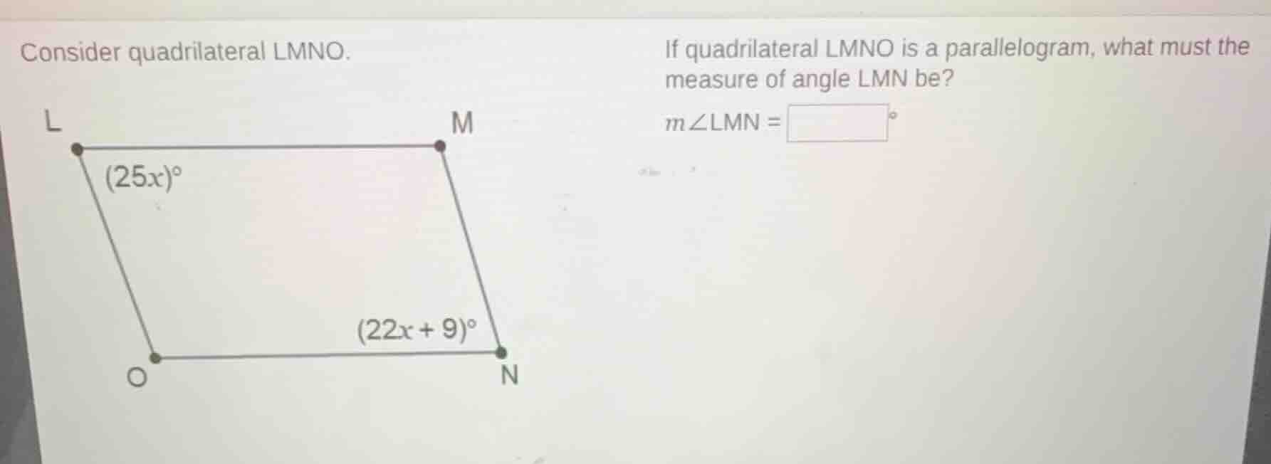 consider quadrilateral lmno. if quadrilateral lmno is a parallelogram, …