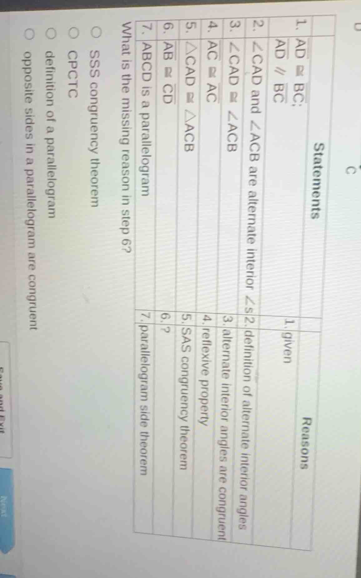 what is the missing reason in step 6? statements\treasons 1. \\(\\overl…