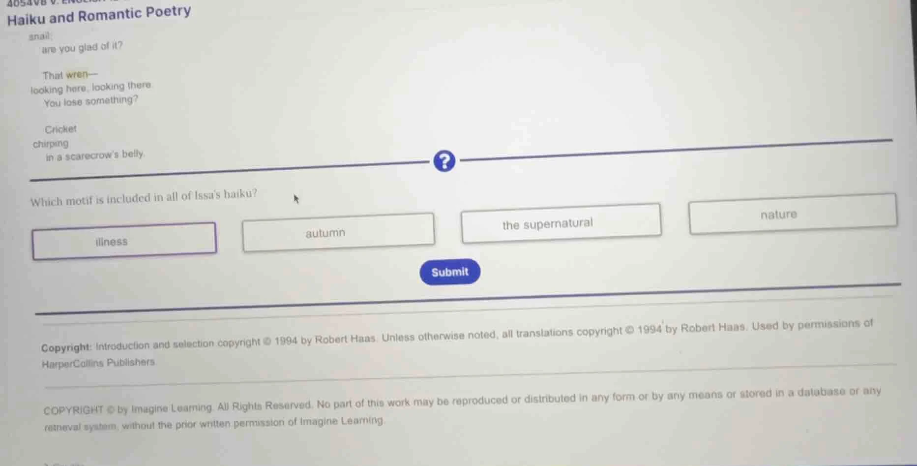 haiku and romantic poetry snail: are you glad of it? that wren— looking…